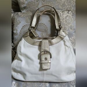 Coach Lynn Soho Hobo in chalk (white) and metallic leather silver hardware